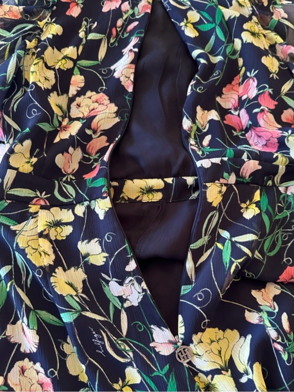 Tommy Hilfiger Floral Wide Leg Jumpsuit Chiffon Flutter Sleeve Romantic Preppy - Picture 8 of 11
